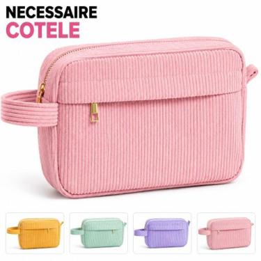 Imagem de Necessaire Feminina Cotelê Grande Porta Maquiagem Organizadora Viagem 