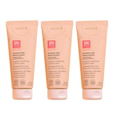 Imagem de Kit 3 Protetor Solar Mineral Facial 35 FPS Leve 60g Souvie