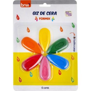Imagem de Giz de Cera Curto Gota 6 Cores Blister Antideslizante Infantil - BRW