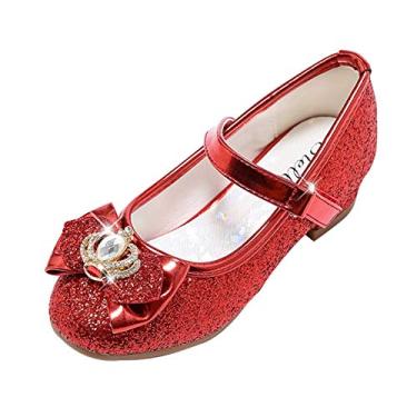 Imagem de Stelle Sapatos sociais para meninas, com glitter, princesa, flor, Mary Jane, salto baixo, festa, casamento, formatura, para crianças pequenas, T13-ruby Red Glitter, 21