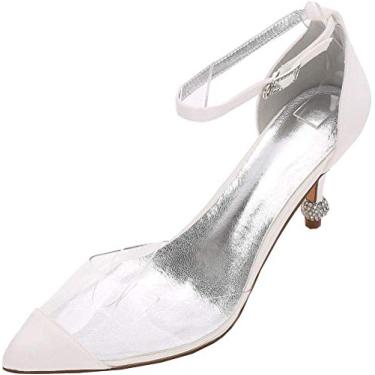 Imagem de Vestido feminino com tira no tornozelo sandália de escritório transparente salto médio nupcial, Marfim, 8