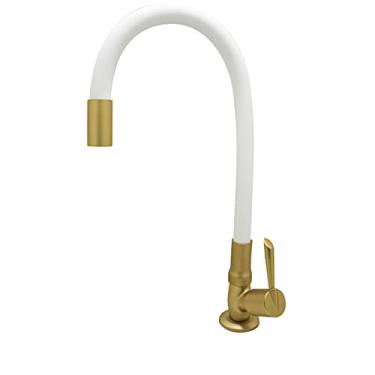 Imagem de Torneira Cozinha/Banheiro Gourmet Mesa Flexível Branco e Dourado C61