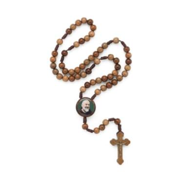 Imagem de Armazém Católico Terço Padre Pio Madeira Imbuia - Unissex - Católicos - Batizados - Rosário