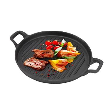 Imagem de Frigideira antiaderente,ferro fundido, fog?o interno, chapa, chapa, revers¨ªvel, cabo duplo, nervurada, redonda, frigideira, ferro fundido, a g¨¢s, el¨¦trica, dupla face, churrasqueira(Diameter28CM
