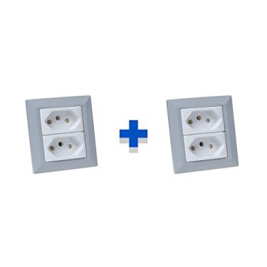 Imagem de Kit Espelho Duplo Chanfrado com 2 Tomadas 10A Cada Cinza