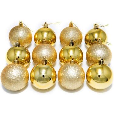 Imagem de Kit 12 Bolas Douradas Enfeite Natalino Árvore Natal 60Mm