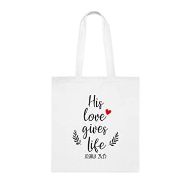 Imagem de Sacola His Love Gives Life, presente divertido, bolsa de ombro de amor, bolsas reutilizáveis para amor, cesta de aniversário de Natal, Branco