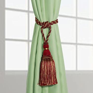 Imagem de peça borlas cortina tieback tecida à mão gravata acessórios quarto poliéster bola pendurada borla cortinas titular fivela corda, vermelho, 1 peça