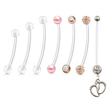 Imagem de Anéis de umbigo para gestantes de 14G QWALIT para gestantes, 38 mm, para mulheres, meninas, anéis de umbigo flexíveis, barra de piercing de bio-plast para unhas, retentor de anéis de barriga transparente, 32 mm, 36 mm, 38 mm