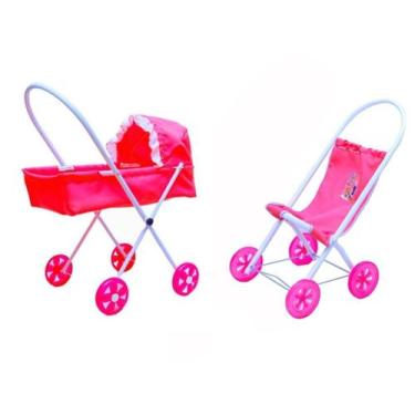 Imagem de Kit 2 Carrinhos De Boneca Baby E Bebê Reborn Dobrável Resistente Rosa