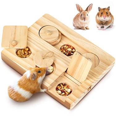 Imagem de MWAOWM Brinquedos de forrageamento de porquinho-da-índia, hamsters 6 em 1, brinquedos de enriquecimento interativo de madeira, dispensador de petiscos para animais pequenos, para coelhos, chinchilas