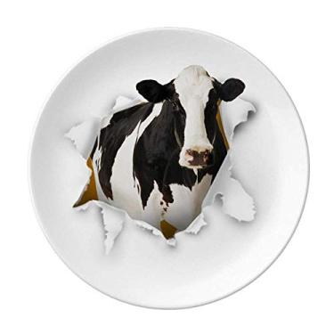Imagem de Damage Animal Papel Vacas Prato Decorativo Porcelana Salver Louça Prato de Jantar