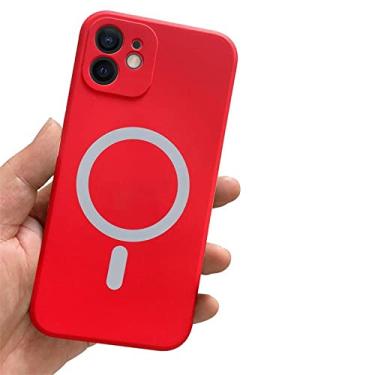 Imagem de Capa de ímã magnético de silicone líquido para iPhone 12 13 11 Pro Max Mini XS XR X 7 8 Plus SE 2020 Capa de carregamento sem fio, vermelha, para iPhone 12 Mini