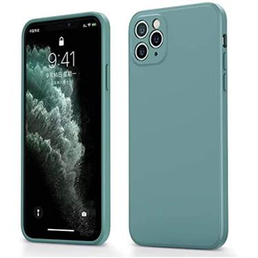 Imagem de RAYESS Capa de telefone de silicone líquido de design de borda reta, capa traseira de proteção de telefone à prova de choque câmera corporal completa para iPhone 11 Pro Max (2019) 6,5 polegadas (cor: verde)