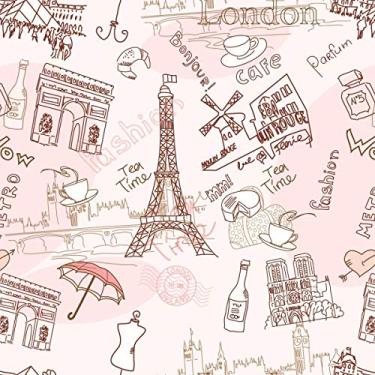 Imagem de Papel De Parede Adesivo Lavável Paris Desenho Rosa 6m