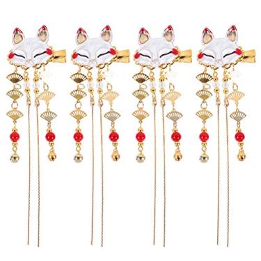 Imagem de 4 Pcs Clipe De Borla De Raposa Grampo De Cabelo De Borla Grampos De Cabelo De Quimono Presilhas Chinesas Palitos De Cabelo Acessórios De Cabelo Frisados Liga Clássico