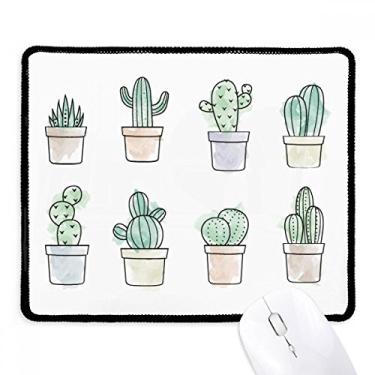 Imagem de Mouse pad com estampa de suculentas de cacto em vaso com ilustração de planta e borda costurada para jogos