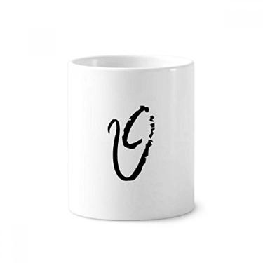 Imagem de Suporte para caneta de escova de dentes com silhueta preta Theta do alfabeto grego Caneca com suporte de cerâmica