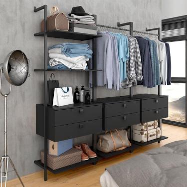Imagem de Closet Estilo Industrial Siena 6 Gav Preto Fosco - Móveis Arapongas