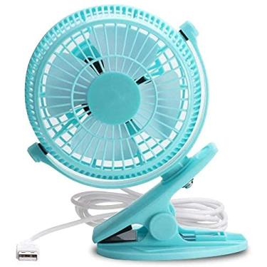 Imagem de Ventilador de mesa USB de 12,7 cm, mini ventilador de clipe, ventilador de refrigeração portátil com 2 velocidades, ventilador de carrinho alimentado por USB, ventilador USB giratório de 360°, ventilador elétrico pessoal silencioso para acampamento em casa e escritório (azul)