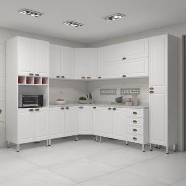 Imagem de Armário de Cozinha Completa 10 Peças com Tampos e Espaço para Micro-ondas Cristal Luciane Móveis