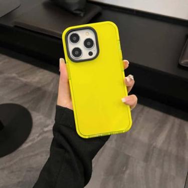 Imagem de Capa de telefone de cor fluorescente para iPhone 11 Pro Max 12 13 14 Pro Max 14 Plus Candy Color transparente à prova de choque capa traseira de silicone macio, amarelo, para iPhone 14 Pro