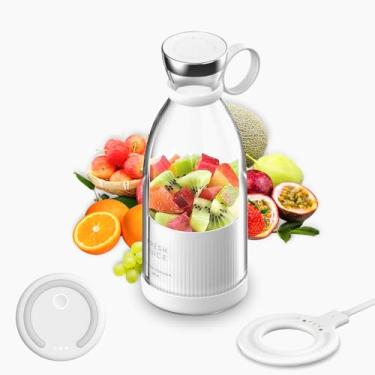 Imagem de SZITW Liquidificador de tamanho pessoal Liquidificador portátil recarregável USB alimentado por bateria para shakes e smoothies Copo liquidificador de suco fresco de 350ml com 4 lâminas de aço