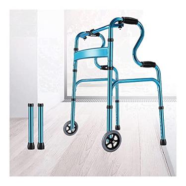 Imagem de Andador padrão dobrável em alumínio para reabilitação Andarilho auxiliar com rodas Apoios de braços com altura ajustável Auxílio de mobilidade para caminhada de idosos (azul) O dobro do conforto