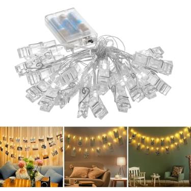 Imagem de Cordão Led Varal Luminoso de Pregadores P/Mural De Fotos 4m 20 Prendedores/Fotografias Luzes Amarela (Branco-Quente) Alimentação Pilha & USB Decoração Quarto Festas Escritório Natal Ano-Novo