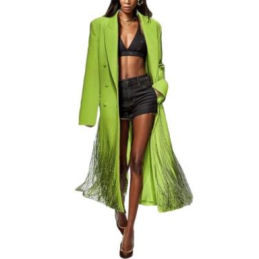 Imagem de ELROAL Moda Feminina Longo Trench Coat Gola Dupla Breasted BlusãO Casual Verde Ovecoat Com Borla,Green,M