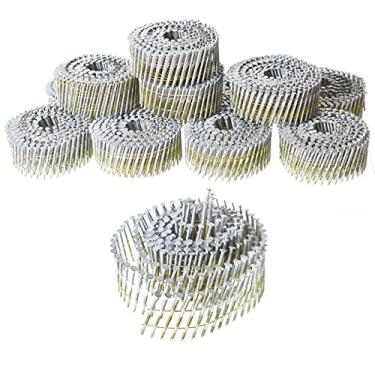 Imagem de marddpair Pregos de tapume de 3,5 cm x 0,092 cm (1-3/4 pol.) x 0,092 polegadas bobina de fio agrupado de 15 graus haste de anel de cabeça redonda galvanizado por imersão a quente 3600 unidades para