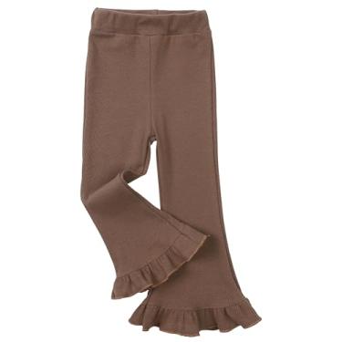 Imagem de Panegy Calça legging feminina de algodão flare cintura alta sino yoga comprimento total elástico bootcut calça para 1-8 anos, Marrom, 2-3T