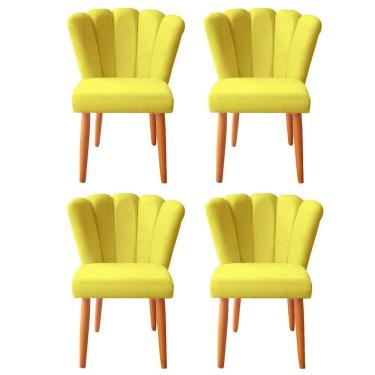 Imagem de kit 4 Cadeiras Sala de Jantar Estofada Pétala Suede Amarelo - Twdecora