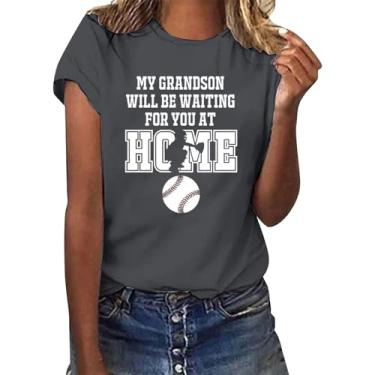 Imagem de PKDong My Grandson Will BE Waiting for You at Home Camisetas de beisebol femininas camisetas estampadas casuais gola redonda, Cinza escuro, P