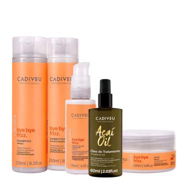 Imagem de Kit Cadiveu Professional Bye Bye Frizz Shampoo Condicionador Máscara Leave-in e Açaí Oil 60 (5 produtos)