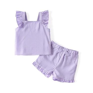 Imagem de PATPAT Conjunto de 2 peças de camiseta regata e short de verão para meninas de 12 a 6 anos, Roxo lavanda, 4-5Y