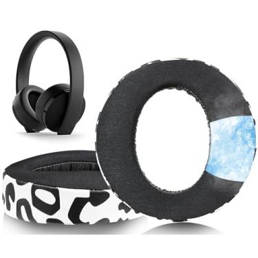 Imagem de SOULWIT Almofadas de Substituição para Sony New Gold Wireless Playstation PS4 (Versão 2018) Headset, Almofadas de Orelha com Espuma de Isolamento de Ruído - GR Leopardo da Neve
