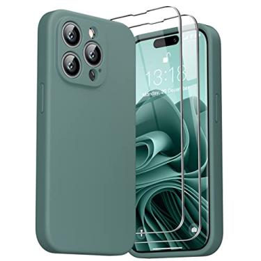 Imagem de GOODVISH Capa de silicone 3 em 1 projetada para iPhone 14 Pro 2022, com 2 pacotes de películas protetoras, capa completa [proteção aprimorada da câmera] Capa macia 14pro de 6,1 polegadas [forro de microfibra antiarranhão], verde pinho