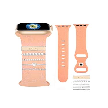 Imagem de Pingentes de pulseira de relógio para relógio inteligente Apple de 38 mm, 40 mm, 41 mm, 42 mm, 44 mm, 45 mm, para mulheres compatível com iWatch Series 7 6 5 4 3 2 1 acessórios de pulseira de SmartWatch Joias de diamante (prata do amor/pulseira de 38 mm, 40 mm, 41 mm)