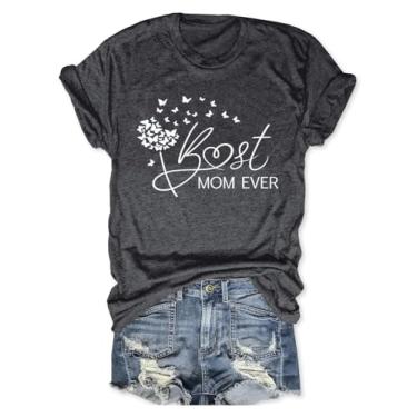 Imagem de Camiseta feminina com estampa casual para meninos e mamães, manga curta, dia das mães, Cinza escuro - 4, M