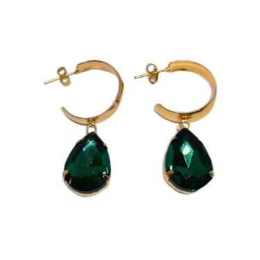 Imagem de Brincos Femininos Folheados a Ouro 18K Formato Gota Cor Verde