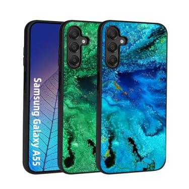 Imagem de YOVIAKK Capa para Samsung Galaxy A55 5G, Slim Fit Summer Blue Colorwater Brilha no Escuro Híbrido Rígido PC TPU Macio Amortecedor À Prova de Choque Proteção contra Quedas, Linda Capa de Telemóvel para