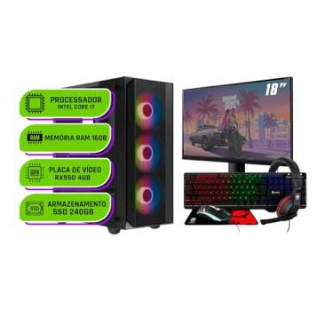 Imagem de PC Gamer Completo Alligator Shop Intel i7 3770, Radeon RX 550 4GB, Memoria 16GB DDR3, SSD 240GB, Monitor 18 Polegadas