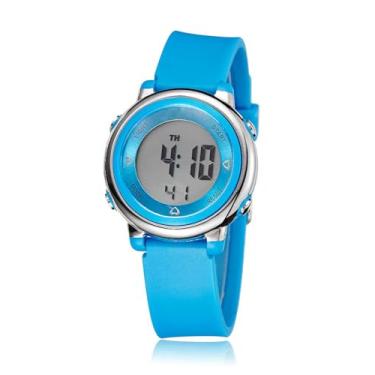 Imagem de Relógio digital feminino, com pulseira de silicone, com tela de LED, militar, multifuncional, impermeável, com alarme, cronômetro, retroiluminação, relógio esportivo ao ar livre, Azul,