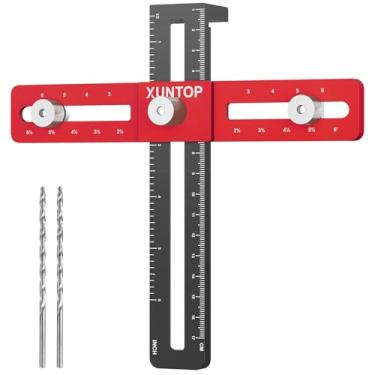 Imagem de XUNTOP Gabarito de cavilha ajustável de 16,5 cm com orifício de alinhamento de 4 mm, ferramenta de modelo de guia de broca de liga de alumínio para instalação de armário de gavetas, localizador de
