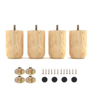 Imagem de Conjunto de 4 pernas redondas de móveis de madeira maciça de 7,6 cm - Pés de substituição de madeira para sofá - Sofá poltrona banco otomano poltrona cômoda peças de elevação para mesa de café sofá