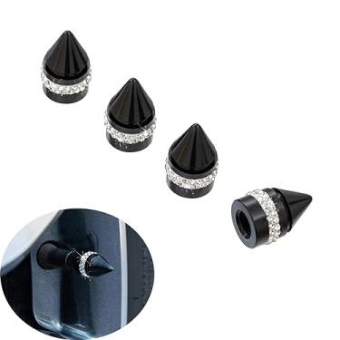 Imagem de Tampas de válvula de pneu de carro Bling 4 peças feitas à mão com strass de cristal universal de liga de alumínio tampas de haste de válvula de pneu de roda tampas de pneu de poeira para carros, caminhões, SUVs e motocicletas.