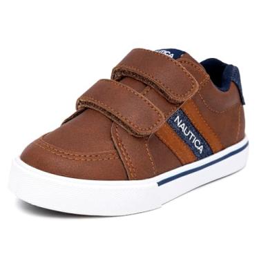 Imagem de Nautica Tênis infantil de alça dupla | Sapatos esportivos casuais para meninos e meninas | Ajuste durável e confortável para crianças pequenas e pequenas, Marrom marinho, 6 Toddler