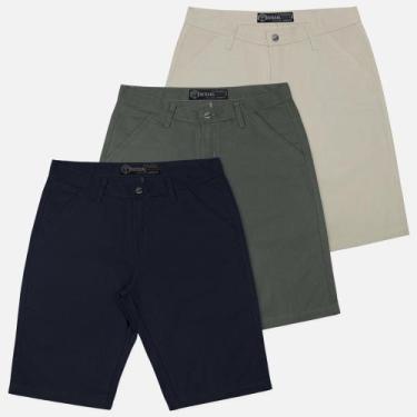 Imagem de Kit 3 Bermuda Masculina Sarja Casual Coloridas - Tootexas, Azul, Cinza