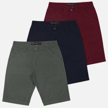 Imagem de Kit 3 Bermuda Masculina Sarja Casual Coloridas - Tootexas, Cinza, Azul